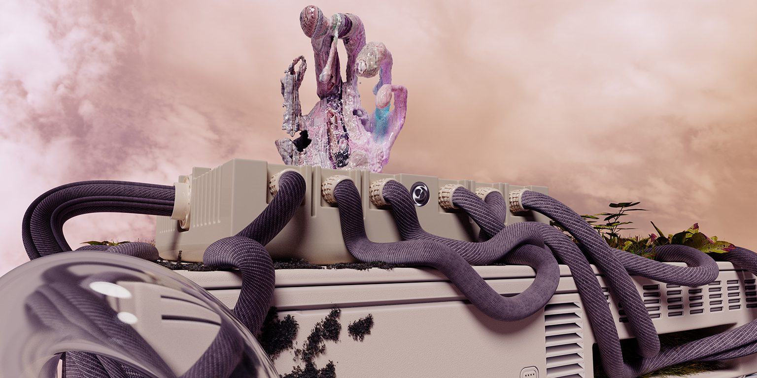 Tangible Data — installation detail, modified screens and cables forming portal between real and virtual