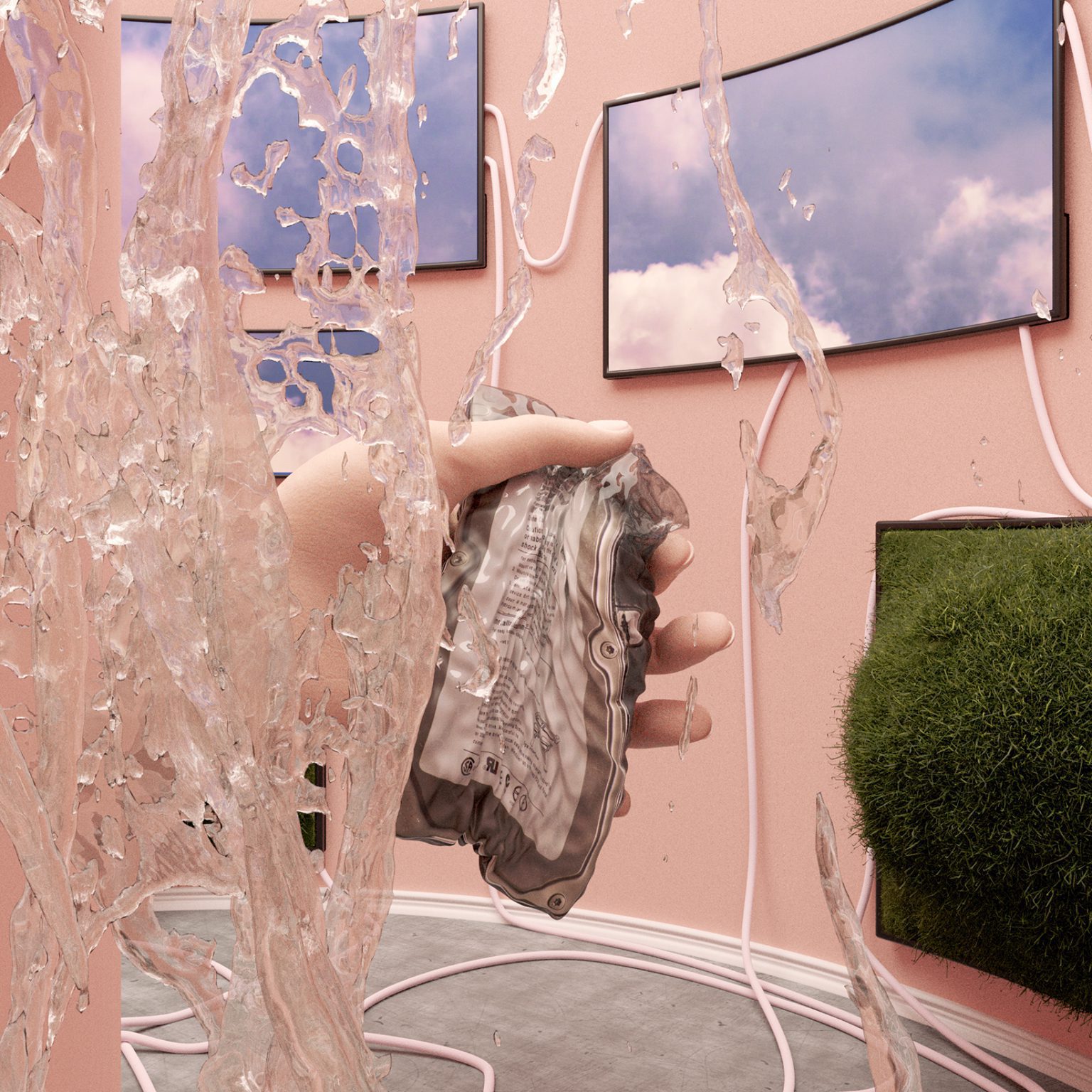 Tangible Data — installation view, cables and screens reconfigured as sculptural form