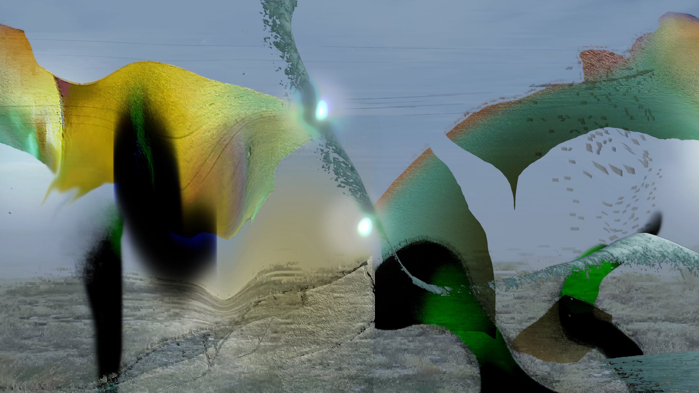 Swimmer's Canyon — Sandstorm, canyon landscape with shifting sands and distant lights