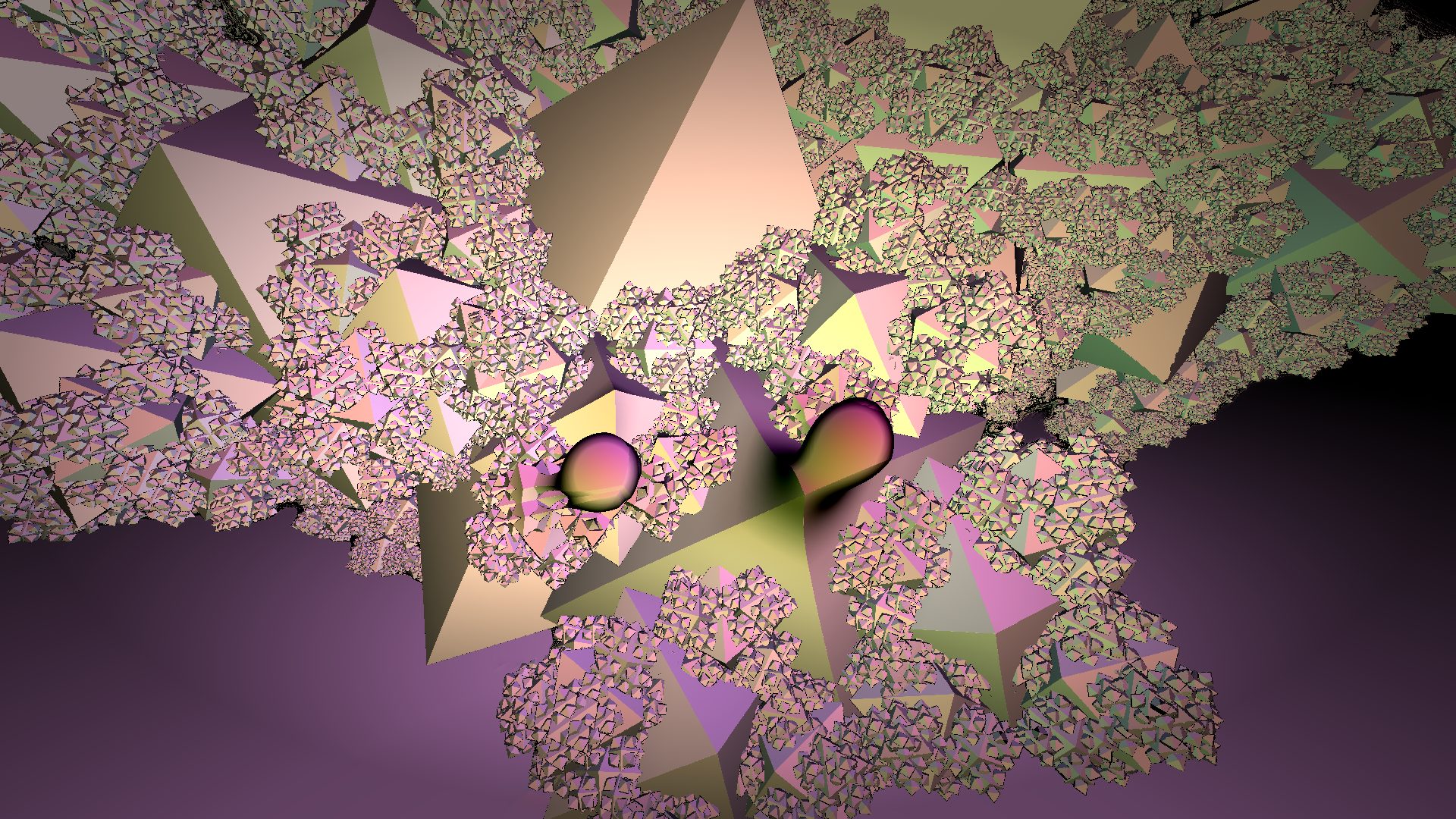 Angeline — fractal cave environment, tessellated polyhedrons in pink and purple
