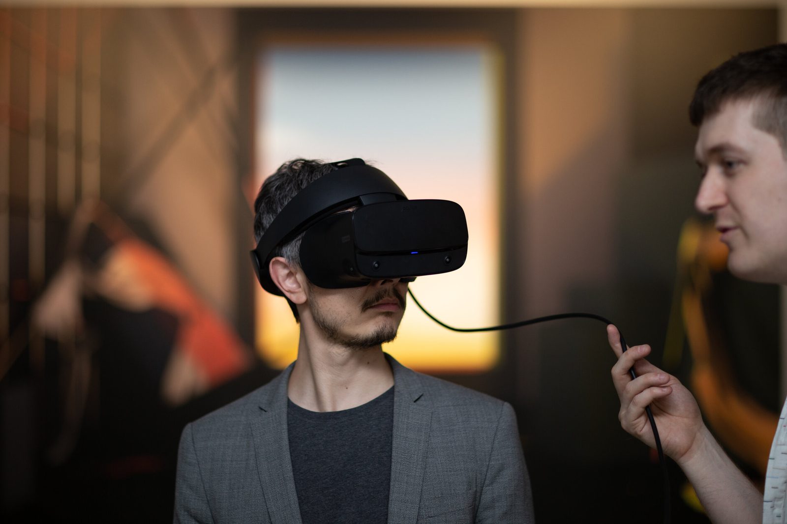 ELLEPHANT Gallery — intimate moment of visitor experiencing VR artwork