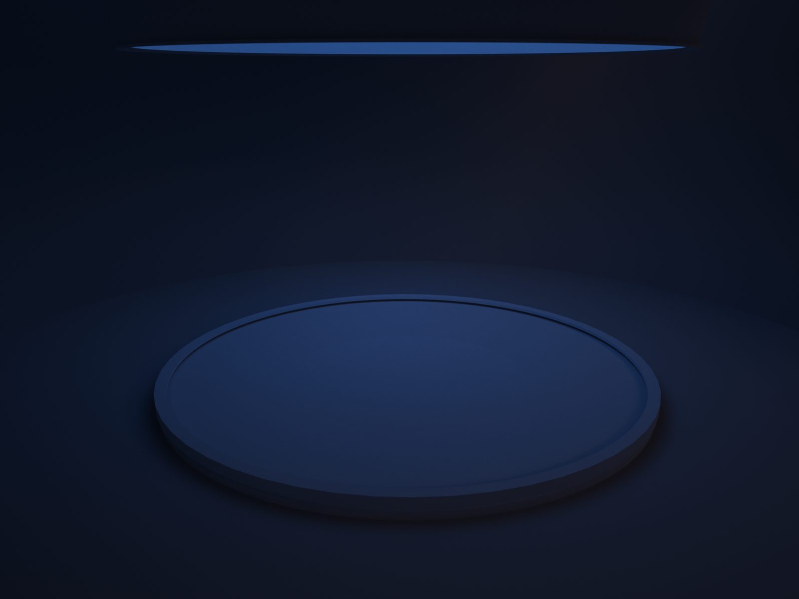 Light Gallery — dark room with circular platform and thin light slit above, deep blue ambient light