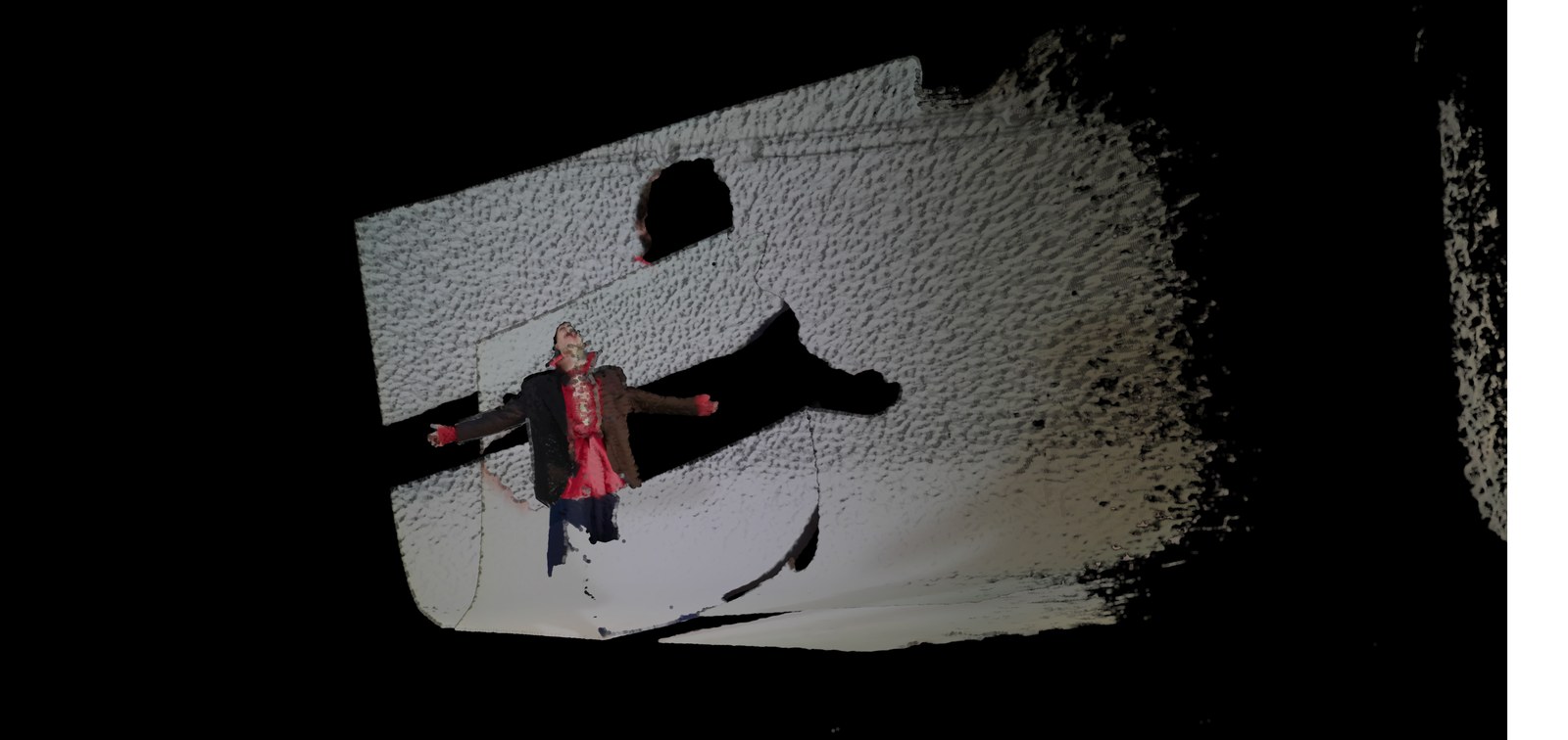 3D Meta Love — Mackenzie projected against wall, dramatic scan distortion