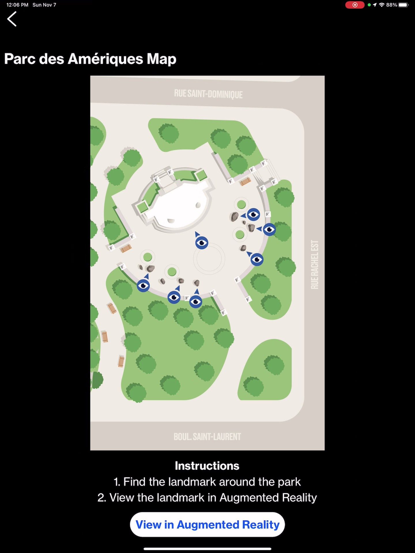 MURAL Festival app — Parc des Amériques map