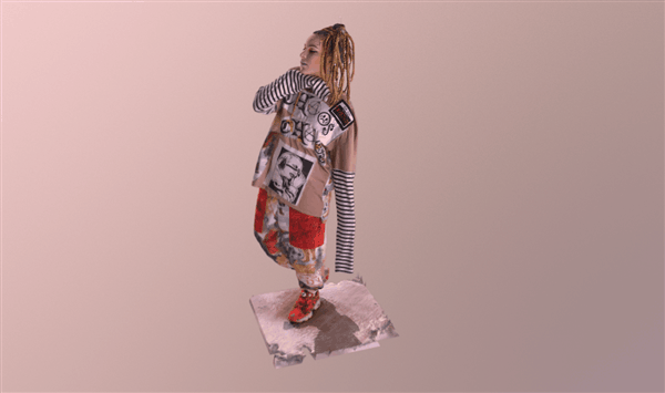 Pretend Play — 3D scanned figure in motion, photogrammetry texture and fragmented geometry