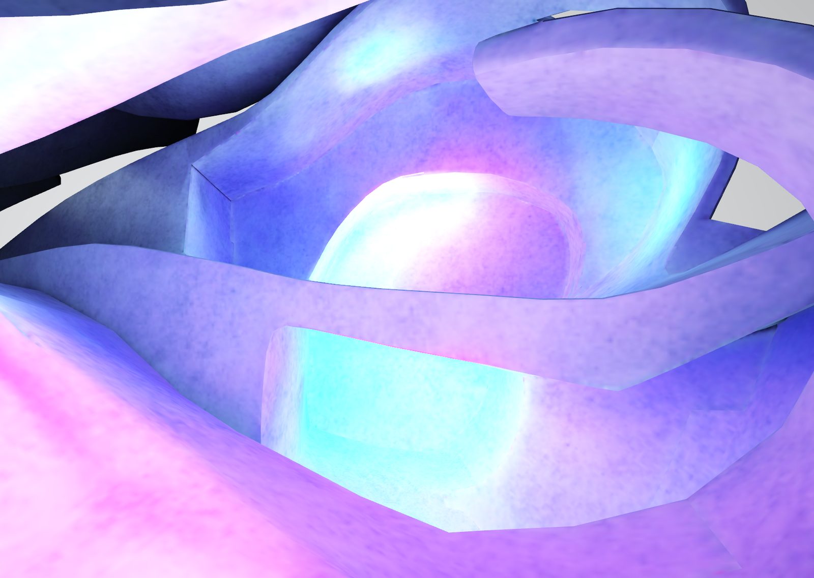 SAT Hub — lavender and cyan architectural forms with a glowing eye-shaped portal, organic flowing surfaces