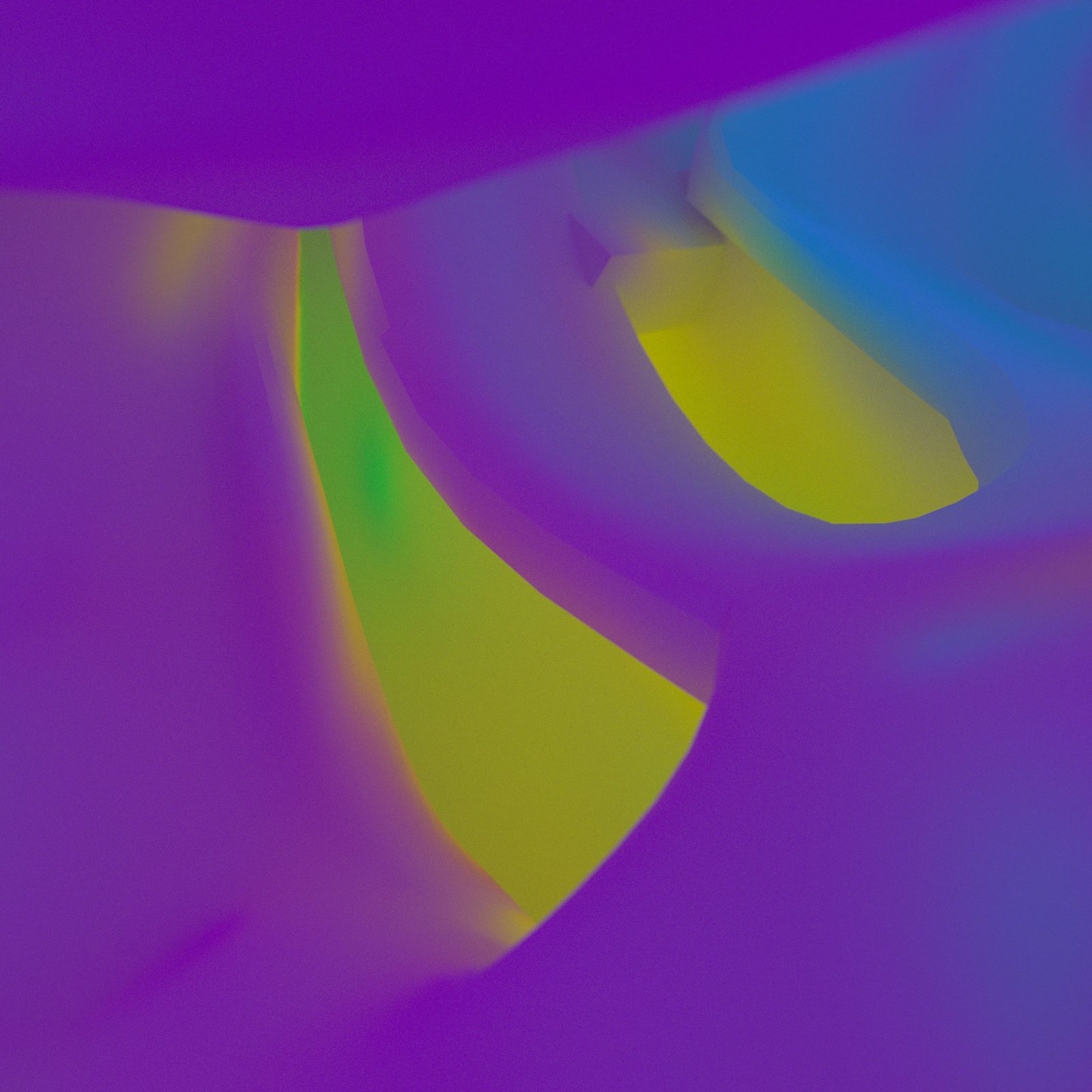 SAT Hub experimental render — purple and yellow-green light studies, architectural colour abstraction