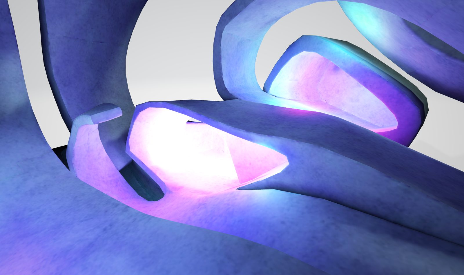 SAT Hub — flowing purple-blue architectural forms with a glowing pink light source illuminating curved passages